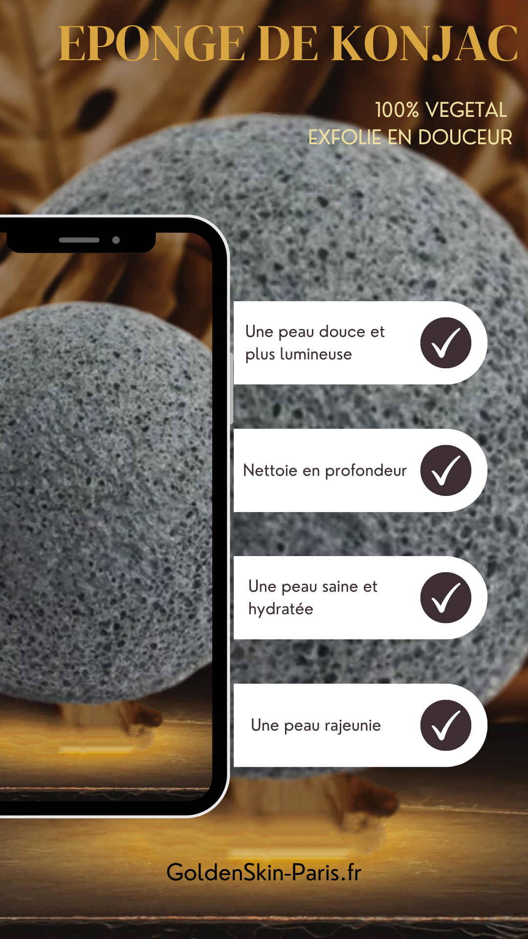 Éponge de Konjac naturelle Goldenskin-Paris : Exfoliez votre peau en douceur